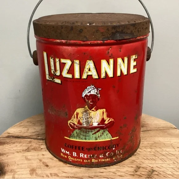 🔴 Vintage - Antique? - Luzianne Coffee And Chicory Tin w/ Lid - Collectible - Picture 4 of 16